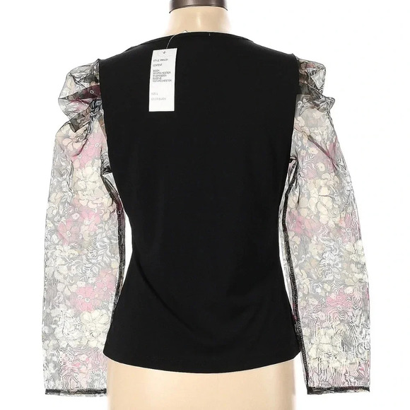 Design History Black Floral Sheer Organza Puff Sleeve Blouse Top Size Large NWT - Picture 4 of 7